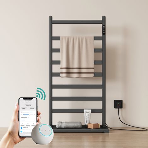 EMKE Elektrischer Handtuchwärmer 100 x 53 x 26 cm, 285 W, Anthrazit, Handtuchheizkörper mit WLAN-Steuerung und Standfuß (1/4)