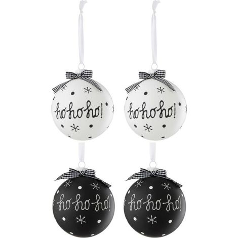 Lot de 4 Boules de Noël "Hohoho" 10cm Noir & Blanc