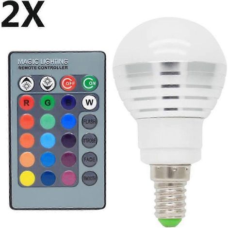 Ampoules LED RGB 2X E14 multicolores 3W XHX (2 x 2) avec télécommande infrarouge et 16 couleurs changeantes. Angle de faisceau de 120°. (1/5)