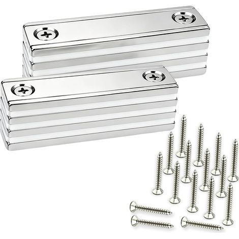 Aimants en pot rectangulaires en néodyme 30kg Force de traction Lot de 8 avec trou fraisé, vis de montage, aimants solides en terre rare pour la maison (1/5)