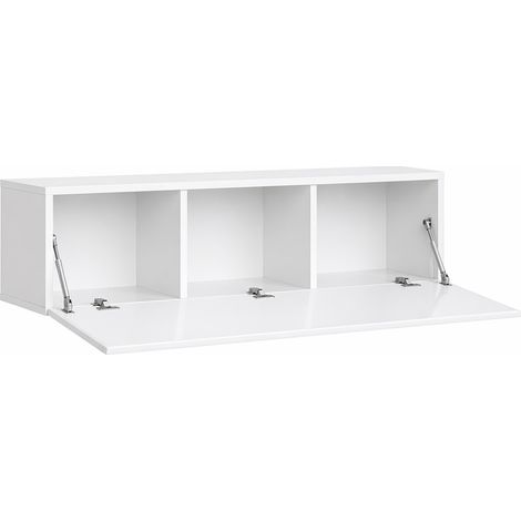 Mobile TV Moderno Sospeso Con Anta A Ribalta Reversibile 3 Vani Contenitore Frontale Lucido In Melaminico Per Soggiorno Salotto Zona Living 160 X 34 X 40 Cm Bianco (1/5)
