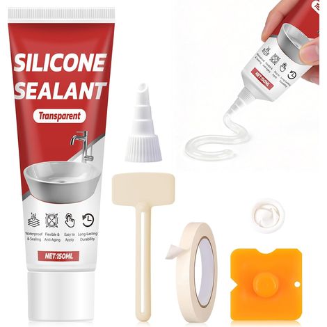 Joint Silicone Transparent, Joint Salle de Bain, 150 ml, Imperméable, Flexible, Lien Rapide, Scellage, Mastic Silicone Durable pour Joints Sanitaires et Cuisine (1/5)