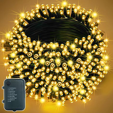 Guirlande Lumineuse Pile - 20m 200LEDs Guirlande Lumineuse Sapin de Noel Extérieur Intérieur avec 8 Modes, étanche IP44 pour Noël/Fête/Maison/Terrasse/Jardin Decoration(Blanc Chaud (1/5)