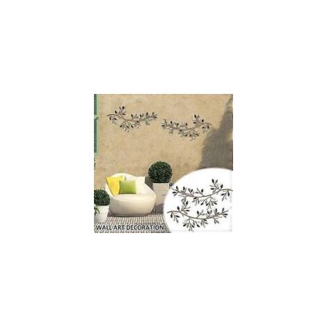 Metallene Wanddekoration in Form eines Baumblatts, 2-teilig, schmiedeeiserne Skulpturen mit Darstellungen von Olivenzweigen und Ranken. – Crezuo