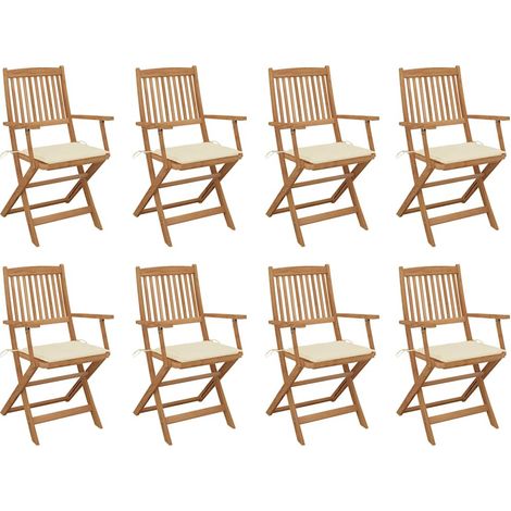 Lot de 8 Chaises de jardin pliables avec coussins - Chaise d'extérieur pour terrasse/jardin Bois d'acacia BV154405 - BonneVie (1/5)