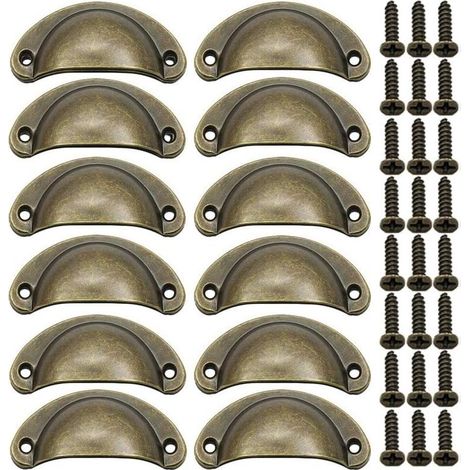 12 × Poignée de Coquille Vintage pour Tiroir Armoire Meuble Cuisine, Alliage Fer-nickel Demi Lune Bouton de Meuble Bouton de Porte de Placard 8,1 cm x 3,5 cm Bronze (1/5)