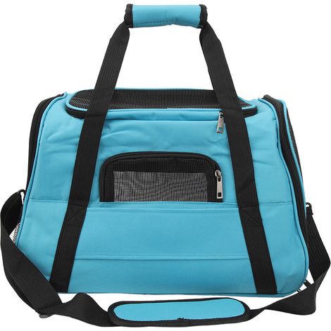 Sac de transport portable, pliable et respirant avec coussin pour animaux de compagnie, idéal pour les promenades et le camping en extérieur (bleu clair). (1/5)