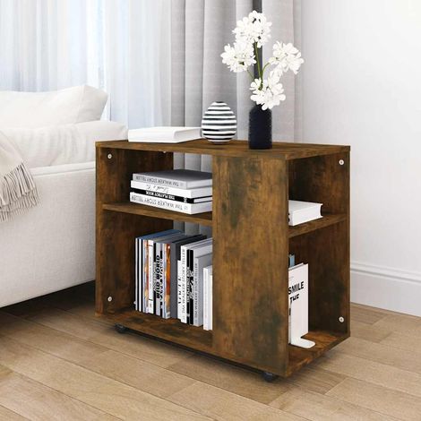 Table d’appoint à roulettes 2 niveaux chêne fumé 70 x 35 x 55 cm en bois d’ingénierie - PANGIVO (1/5)
