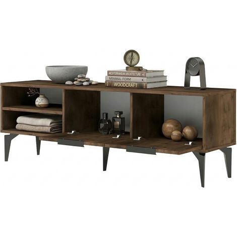 Mobile Porta tv Sambuci, un Ripiano, 2 Ante, 5 Vani, 160x30x50h cm Marrone Noce