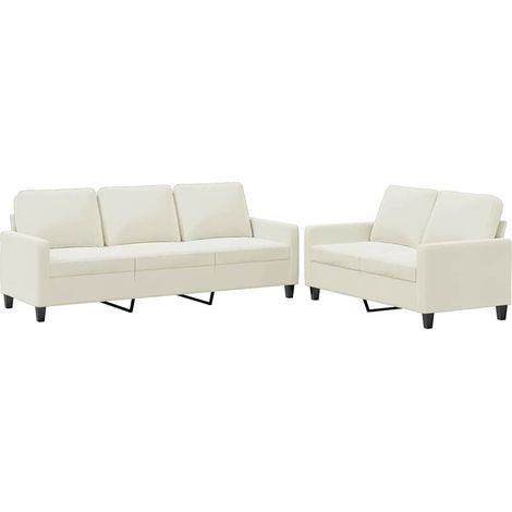Ensemble de Canapé Sofas 2 pcs avec coussins Crème Velours (1/5)