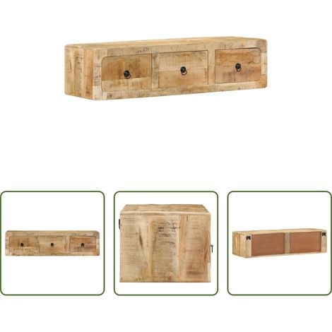 Rangement mur -  Meuble TV mural 100x32x25 cm bois massif manguier brut (1/5)
