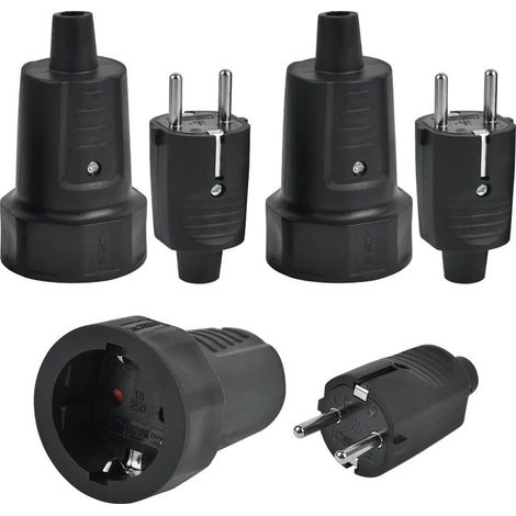 3 Fiches Mâle IP44 et 3 Prise Femelle, Fiche Électrique 2 Broches 250V 16A Fiche IP44 Fiche Électrique avec Caoutchouc Prise Electrique Étanche Fiche Mâle et Femelle pour Extérieur, pour Câble 6-10 mm (1/5)