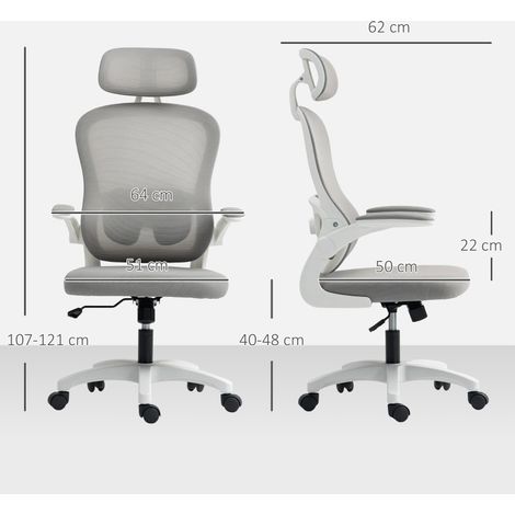 Silla de oficina ergonómica de poliéster gris, altura ajustable, 5 ruedas DESVIAE (1/4)