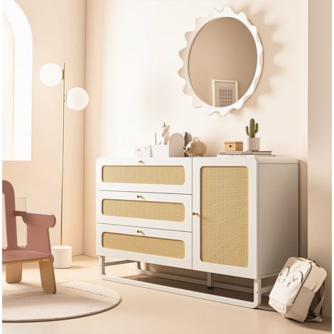 mobile contenitore 120x85x40 cm rattan legno bianco OKMYHOME (1/5)