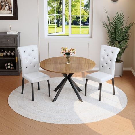 Ensemble de 2 chaises de salle à manger blanches, chaises de cuisine modernes en similicuir capitonné avec pieds en métal, assise ergonomique pour salon, restaurant et lounge (1/5)