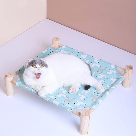 1 - Hamac Chat - Bois Massif - Amovible Et Lavable - Pour Animaux De Moins De 17,5 Kg - Bleu - 52,6x48,3 Cm (1/5)