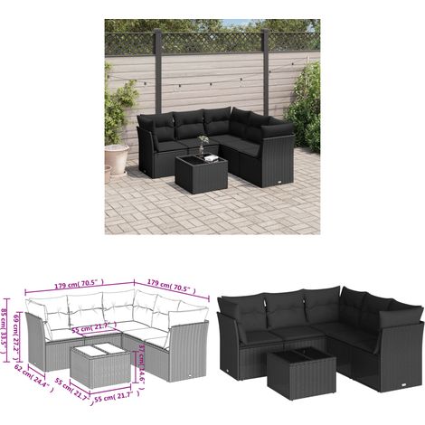 6-tlg. Garten-Sofagarnitur mit Kissen Schwarz Poly Rattan - Gartenmöbel - Esszimmergarnituren - Outdoor Möbel - Rattan Sofa - Lounge Set - Home & Living (1/3)