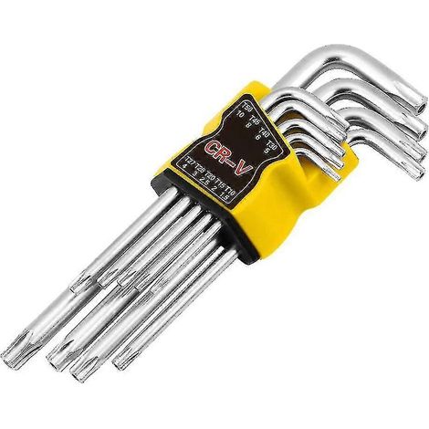 Jeu de 9 clés Torx (T10-T50), clé hexagonale Torx, clé Allen à bras court, avec étui de rangement, jeu de clés Torx allongées (1/5)
