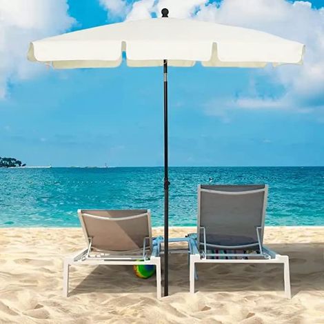 Ombrellone Rettangolare Da Giardino Parasole Per Balcone Con Inclinazione Regolabile Anti UV Impermeabile Ombreggiante Per Mare Spiaggia Piscina Terrazzo Facile Trasporto 198 x 125 Cm (Blu) - Colore:  (1/5)