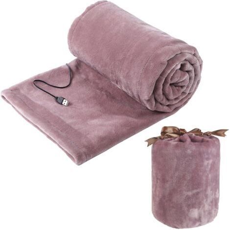 Couverture chauffante électrique avec chargement USB, couverture chauffante d'hiver 5V, châle de couverture chauffante pour l'hiver, la maison, la voiture, le bureau, l'extérieur 140x80cm(rose clair) (1/5)