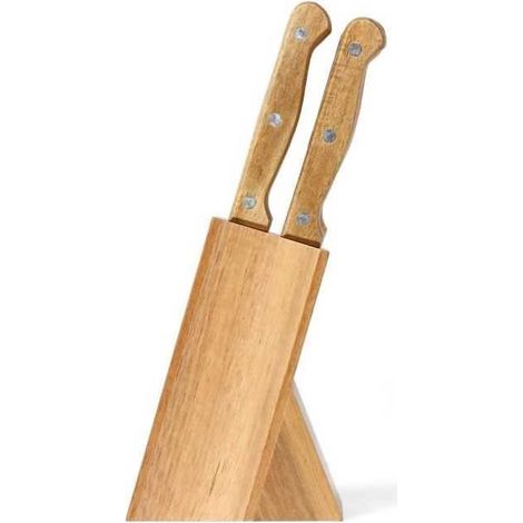Set de 6 couteaux a steak avec support - LIVOO - MEC133 - 11 cm - Acier inoxydable - Epaisseur 1,2 mm - En bois d'acacia - 3 riv
