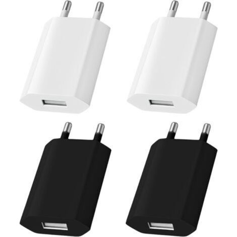 Lot de 4 chargeurs USB, prise USB 5 V 1 A, tête prise 5 V 1 A, adaptateur mural universel pour charge rapide, charge de la tête d'alimentation mobile (1/5)
