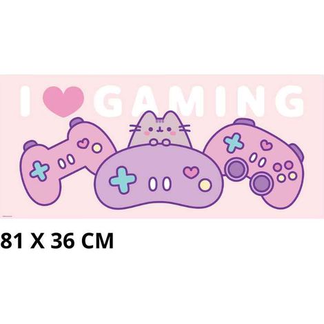 Pusheen "I Love Gaming" XXL Kawaii Aesthetic Mouse Pad  Alfombrilla de escritorio oficial de 80 × 36 cm  Alfombrilla rosa para gaming con base antideslizante – Bonito diseño Pushee para fans y
