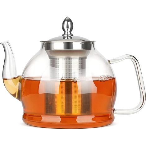 Théière verre 1,2 L borosilicate résistante chaleur infuseur inox démontable feu ouvert micro-ondes gaz plaque (1/5)
