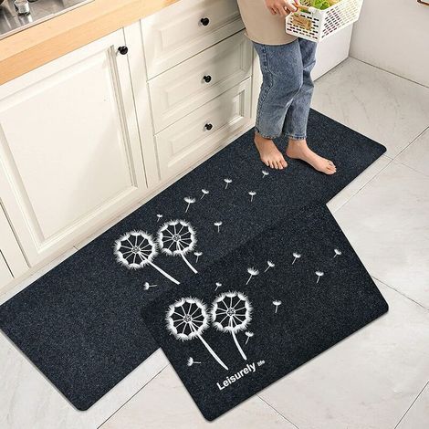 2Pièces Tapis de Cuisine Antidérapant Tapis de Bain Absorbant Tapis pour Devant Evier Chambre Salon Salle de Bain Anti-Poussière Tapis de Porte Intérieur (1/5)