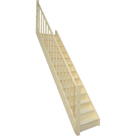 Escalier droit sapin massif 280 cm – 13 marches – Hauteur de marche 20 cm – Giron 16,8 cm – Encombrement 229 cm (1/4)