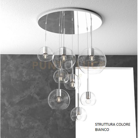 SOSP. BIANCO TONDA 8 LUCI VETRI (1 GRANDE TR+1 MEDIO CR+1 MEDIO TR +5 PICCOLO (3 X CR+2 X TR)) 1155BI-S8 TMIX-TC