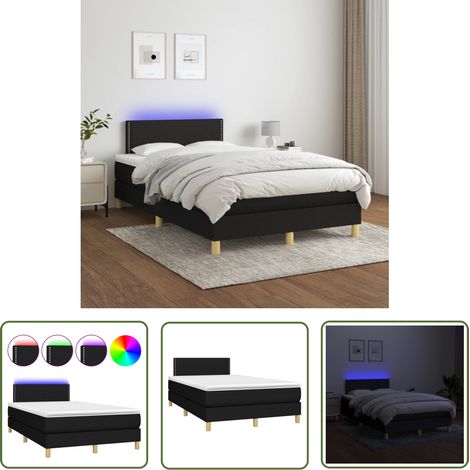 The Living Store Sommier à lattes de lit avec matelas LED Noir 120x200 cm Tissu - Sommier Tapissier - Lit Plateforme - Lit Avec Led - Matelas À Ressorts Ensachés - Têted Lit Ajustable (1/5)