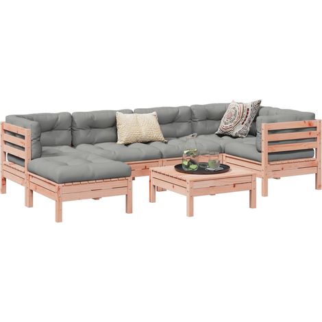 7-tlg. Garten-Sofagarnitur mit Kissen Massivholz Douglasie