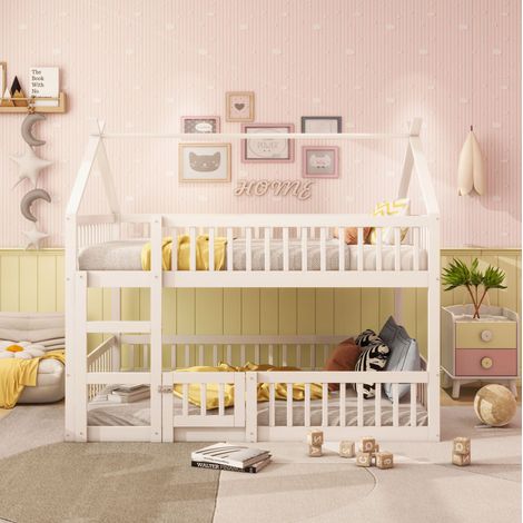 Letto a Castello 140x200 cm con Struttura in Legno Bianco e Design Funzionale (1/5)