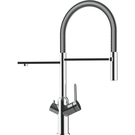 Robinet de Cuisine Mitigeur 3 voies chrome bec chrome orientable et douchette 2 jets detachable BOD VIZIO (1/5)