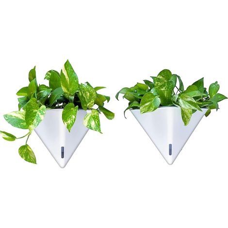 (Lot de 2-31 cm ) pots muraux de pour plantes d'intérieur Grand vase géométrique blanc à arrosage automatique (1/5)