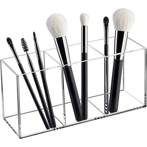 Porte-brosse de maquillage à 3 poches, porte-brosse de maquillage acrylique, porte-brosse de maquillage transparent, porte-brosse de maquillage pour salle de bain et chambre à coucher