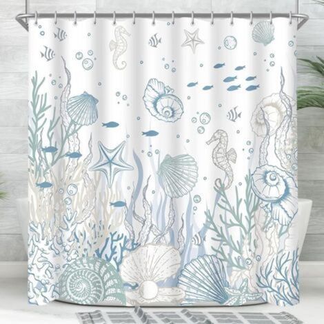 [NON UTILIZZATO] Rideau de douche t ourlet lesté, imperméable, lavable, en polyester, avec 12 œillets et anneaux de rideau de douche, pour salle de bain, baignoire