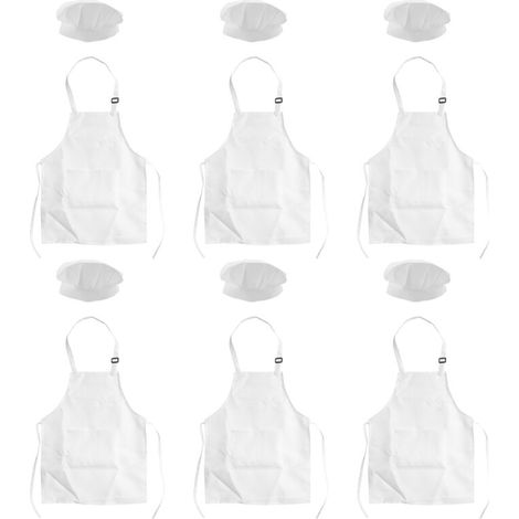 Set da 12 pezzi per bambini con grembiule regolabile e cappello da cuoco con tasche, bianco, età 2-6 (1/4)