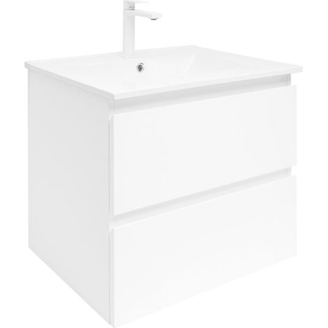 Meuble de salle de bains SAT avec mitigeur - B-Way 1 - avec vasque céramique 59x50x45 - Blanc