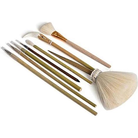 Set mit 8 Töpferpinseln, Mal- und Modellierwerkzeugen (Haken, Stift, Staubpinsel, Feuchtigkeitsspender) für Keramik, Ton und Polymerclay (1/5)
