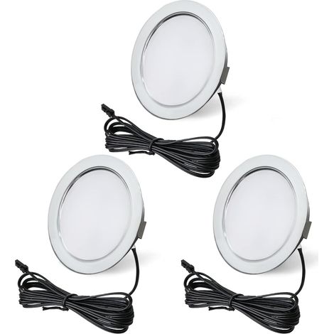 Spot Encastrable LED 12V Dimmable 3,5W 3000K Blanc Chaud 300LM Extra Plat, Plafonnier Pour Meuble Avec Câble de 2m, Lot de 3, Nickel