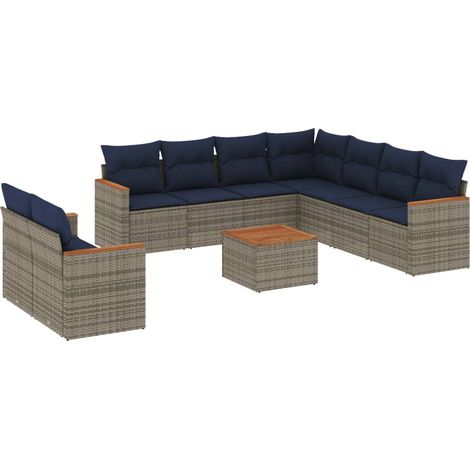 Maison Exclusive - 10-teiliges Gartensofa-Set mit Kissen, grau, P