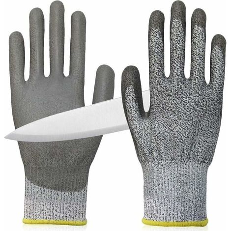 Lot de 2 gants cuisine anti-coupure niveau 5 taille grand, enduits PU sécurité (1/4)