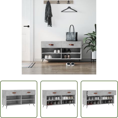 Schuhregal - Schuhbank Betongrau 102x35x55 cm Holzwerkstoff (1/5)