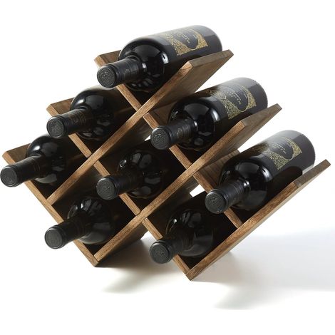 1 Casier à Vin Bois, Présentoir 3 Étagères, 8 Bouteilles, Design Table Autoportant, Couleur Brun (1/5)