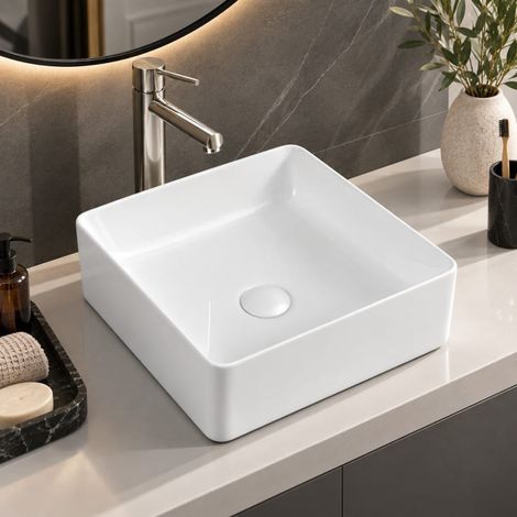 Aufsatzwaschbecken aus glasierter Keramik RIVA 365 cm weiß glänzend (1/5)