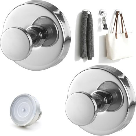 Saugnapfhaken, 2er-Set, kein Bohren erforderlich, Türhaken, abnehmbar und wiederverwendbar, Handtuchhalter, geeignet für Küche, Bad und glatte Oberflächen. (Glänzendes Silber) (1/5)