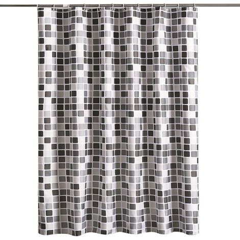 Rideau de douche imperméable en tissu épais et doux, motif carré texturé, avec œillets, largeur 100 cm x hauteur 200 cm (1/5)