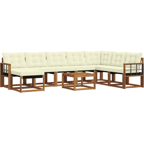 Conjunto de sofás de exterior con cojín 9 pcs Natural y Crema vidaXL